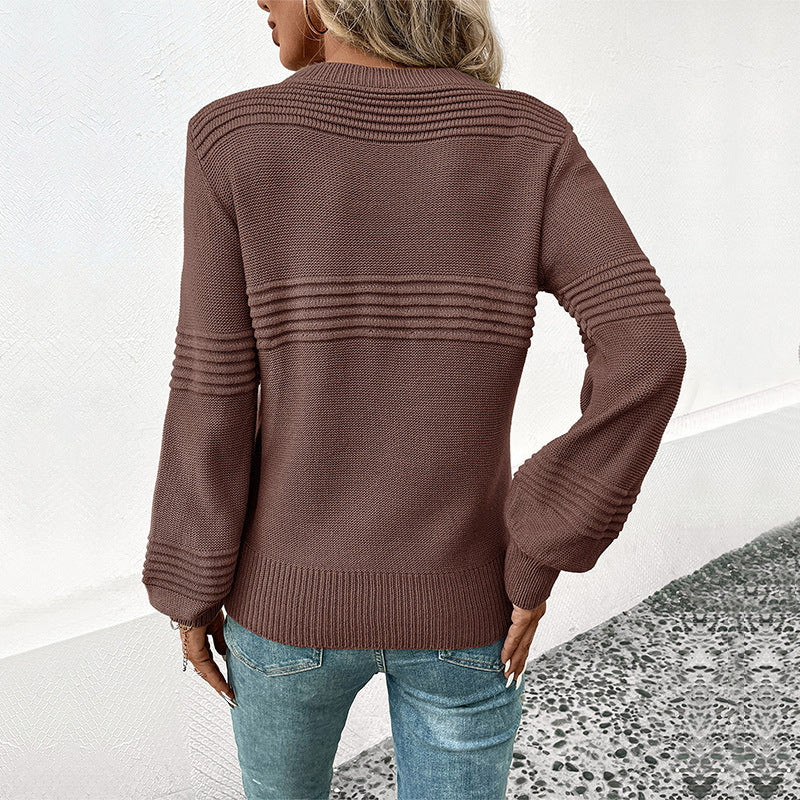 Damen Feinstrickpullover mit Strukturstreifen, Rundhalsausschnitt und gerippten Bündchen Echoarchiv