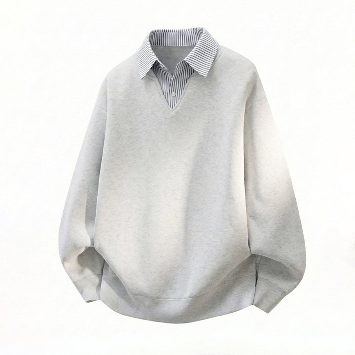 Unisex Oversize-Pullover im Lagenlook mit eingearbeitetem Hemdkragen und V-Ausschnitt Echo Archiv