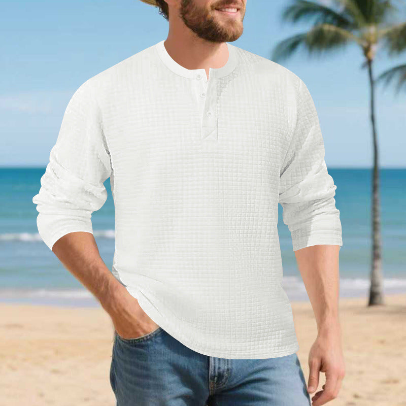 Herren Elegantes Langarmshirt mit Knopfleiste und strukturiertem Stoff Echoarchiv