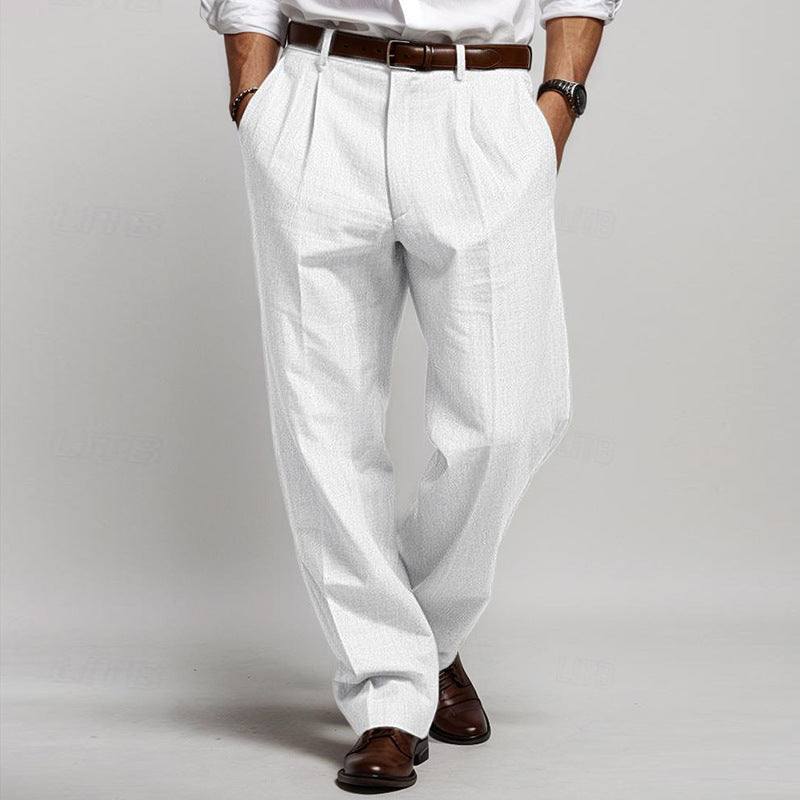Herren Leinenmischung Plissee-Hose mit weitem Bein und hoher Taille Echoarchiv