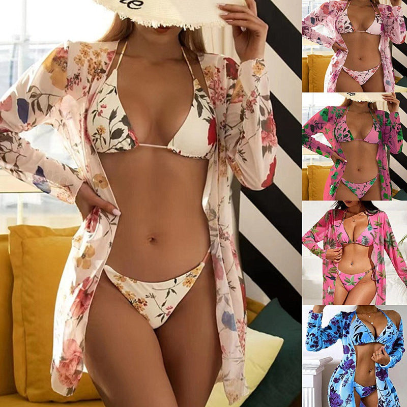 Damen Badeanzug mit transparenter Strandumhüllung und botanischem Druck Echo Archiv