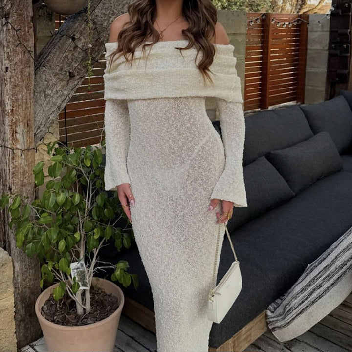 Damen Off-Shoulder Strickkleid mit langen Ärmeln und eleganter Silhouette Echo Archiv