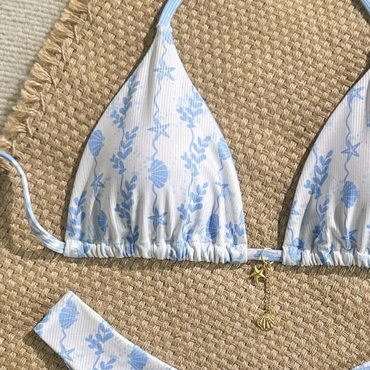 Damen Triangel-Bikini mit maritimem Muster und verstellbaren Bindebändern Echo Archiv