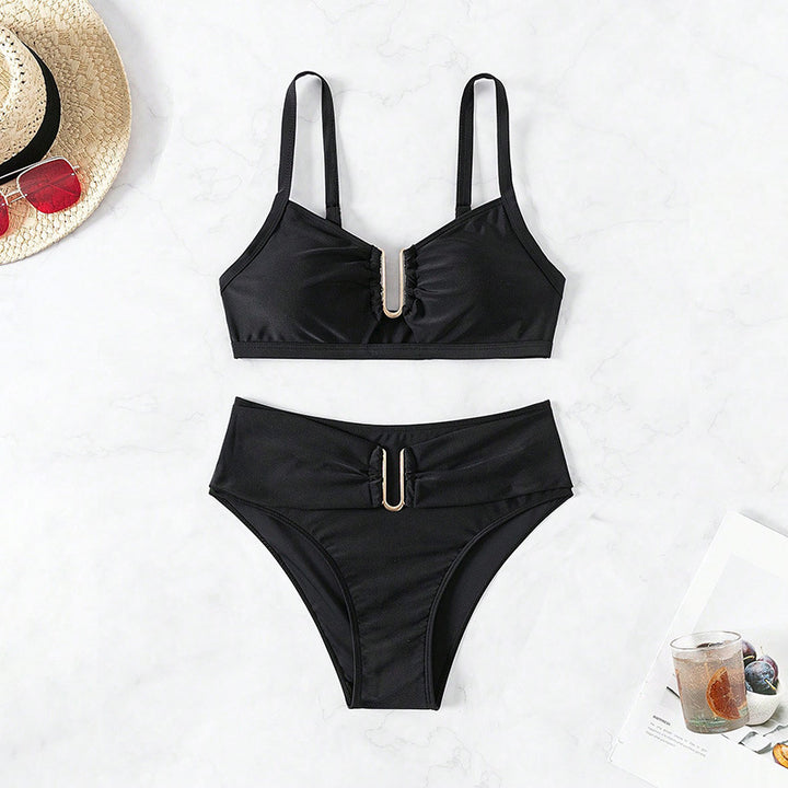 Damen Hoch geschnittenes Bikini-Set mit dekorativem Ring Echo Archiv