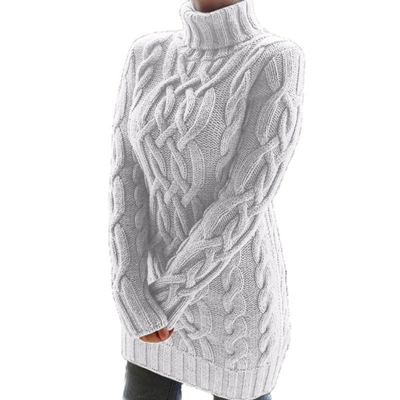 Damen Oversized Strickkleid mit markantem Zopfmuster und Rollkragen Echo Archiv