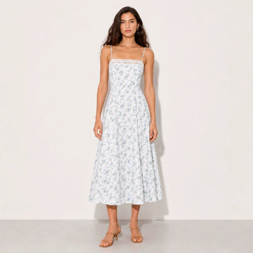 Damen nan Vintage-inspiriertes Midikleid mit schmalen Spaghettiträgern, Spitzenpassé und ausgestelltem Tellerrock Echo Archiv