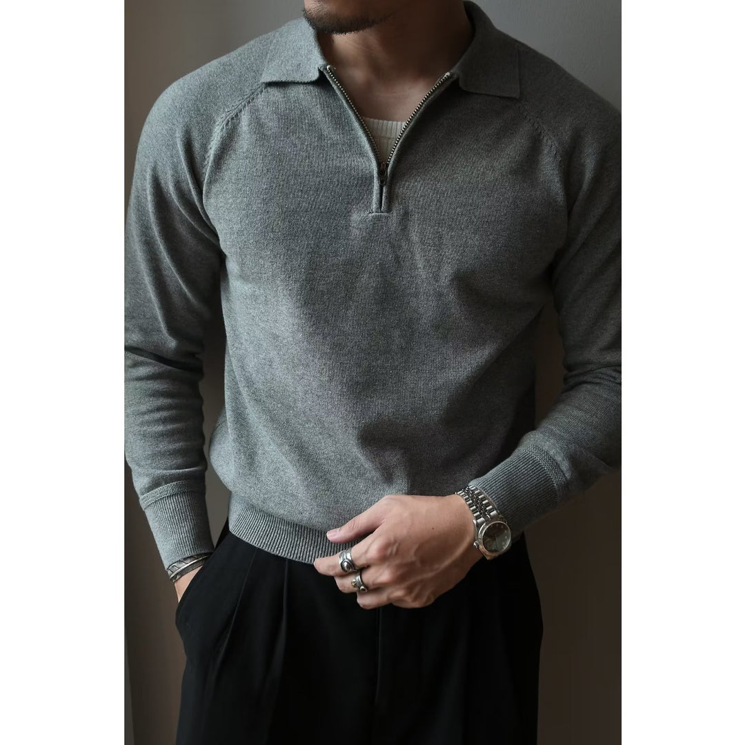 Herren Strickpullover mit kurzem Reißverschluss und sportlichem Stehkragen Echoarchiv