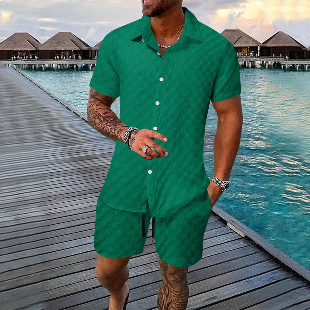 Herren lässiges Hemd mit strukturiertem Design und passenden Shorts Echoarchiv