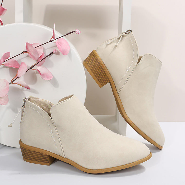 Damen nan leichte Slip-On Ankle-Boots aus Veloursimitat mit V-Ansatz, gepolstertem Komfortfußbett und gestapeltem Blockabsatz Echo Archiv