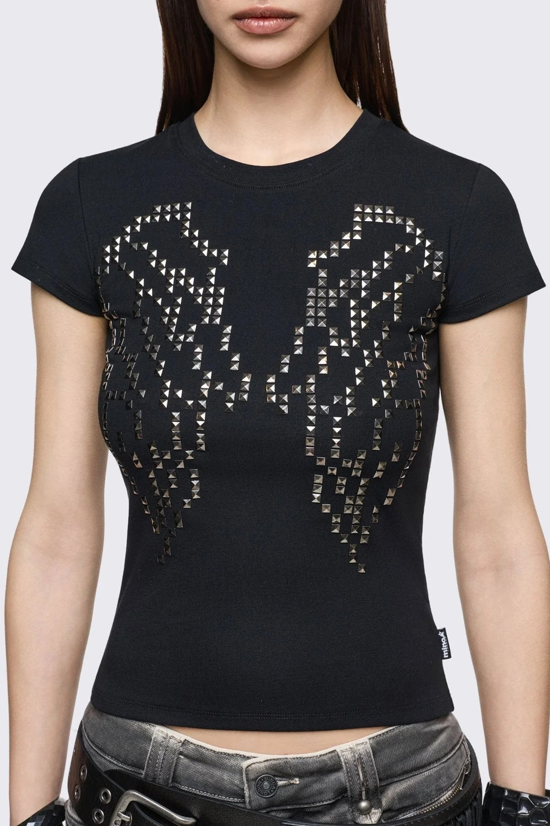Damen Enganliegendes T-Shirt mit Metallic-Nieten Echo Archiv