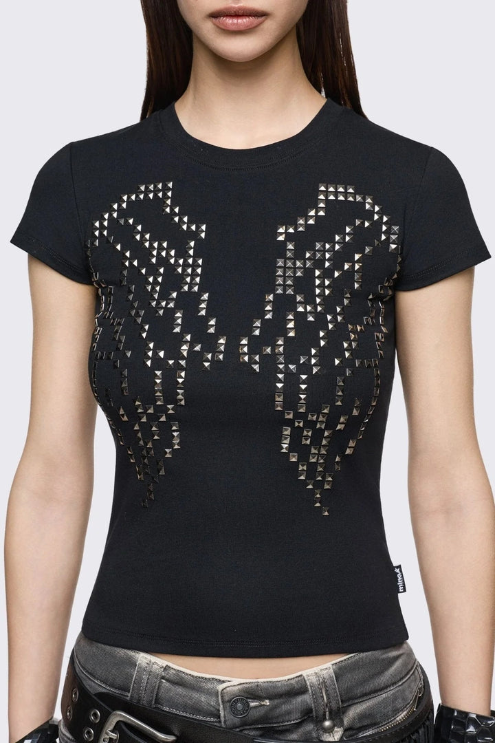 Damen Enganliegendes T-Shirt mit Metallic-Nieten Echo Archiv