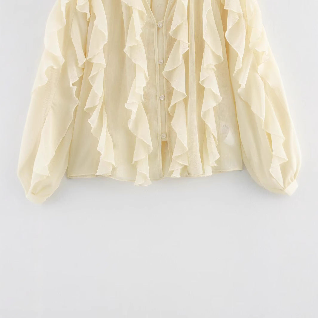 Damen Chiffon-Bluse mit Volants und Ballonärmeln Echoarchiv