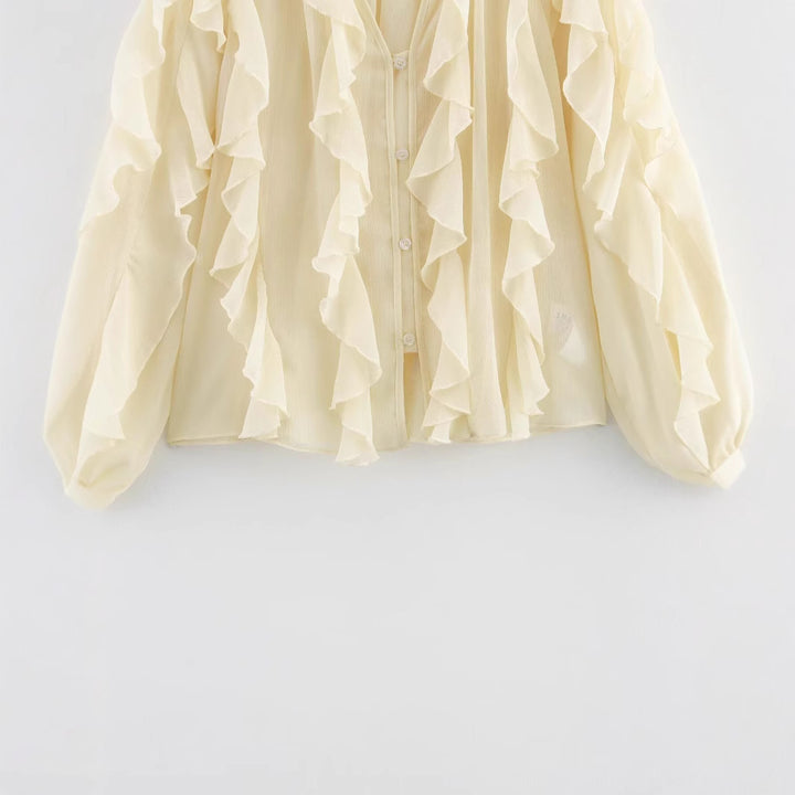 Damen Chiffon-Bluse mit Volants und Ballonärmeln Echoarchiv