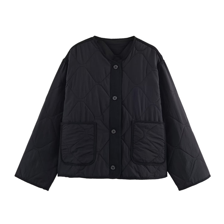 Damen 20+ gesteppte Overshirt-Jacke mit Rundhals, durchgehender Knopfleiste und aufgesetzten Taschen Echo Archiv