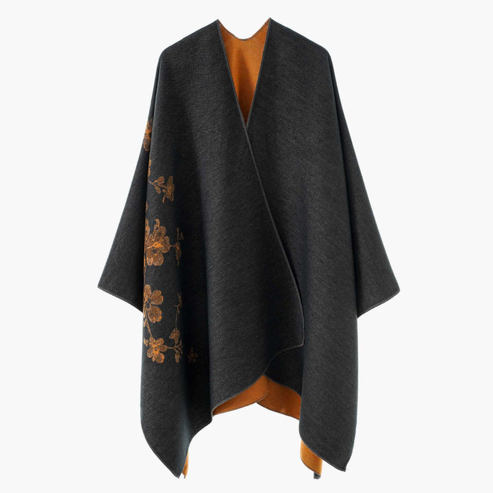 Damen Offener Reversibler Wollmix‑Cape mit floralem Jacquard Echo Archiv