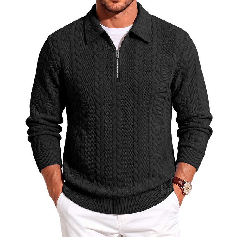 Herren Polokragen-Strickpullover mit Zopfstruktur und Halbzip Echoarchiv