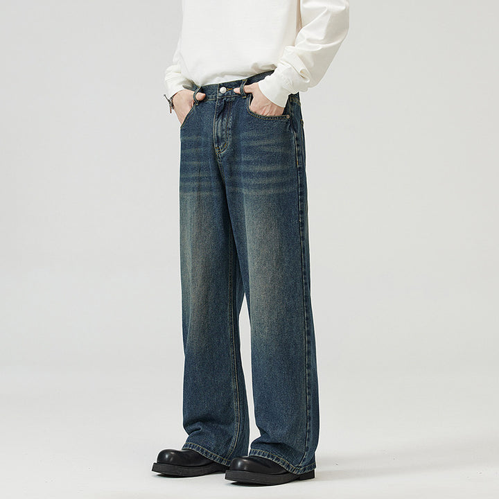 Herren Weite Relaxed-Jeans mit hohem Bund Used-Waschung und geradem Bein Echo Archiv