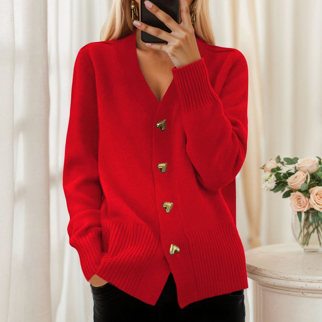 Damen nan lockerer Strickcardigan mit Herzknöpfen und geripptem Saum Echo Archiv