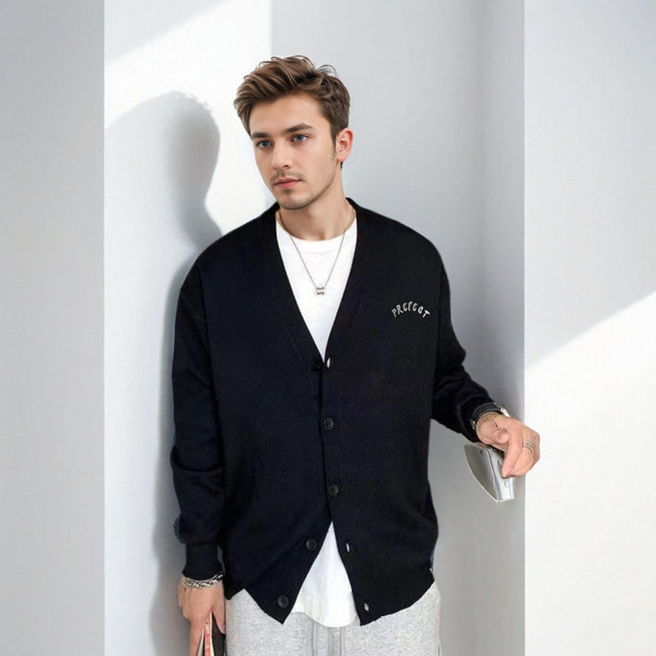 Herren Oversized-Strickpullover mit großflächigem Jacquard-Gesichtsmotiv und geripptem Saum Echoarchiv
