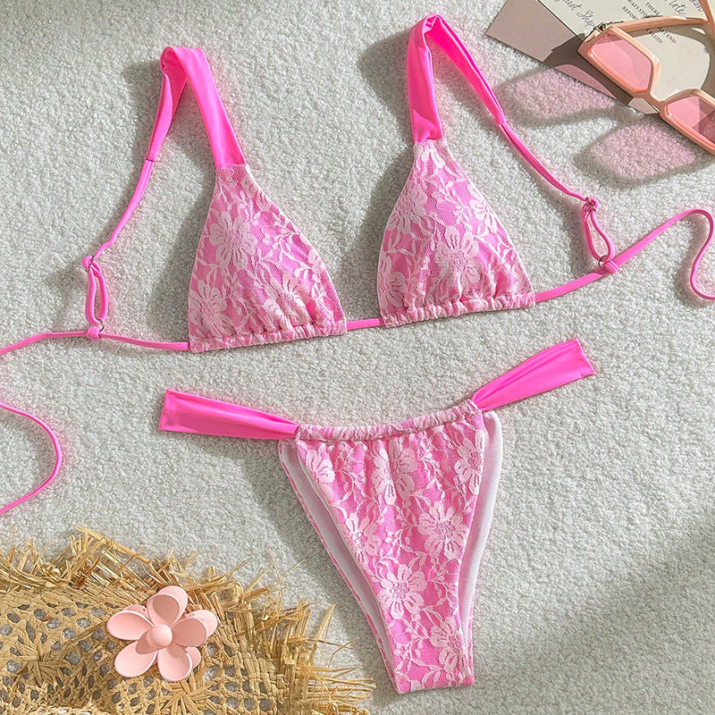 Damen Triangel-Bikini mit floralem Spandex-Muster und verstellbaren Trägern Echo Archiv