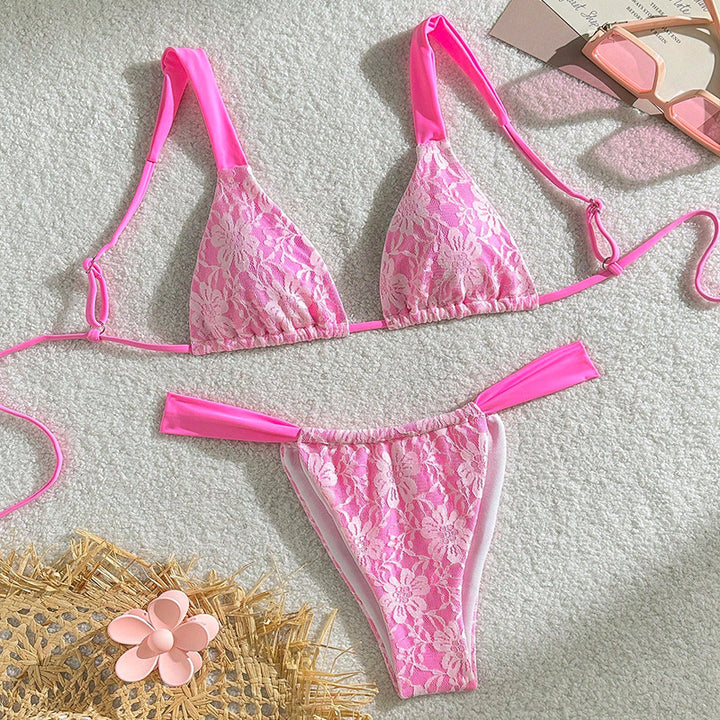 Damen Triangel-Bikini mit floralem Spandex-Muster und verstellbaren Trägern Echo Archiv