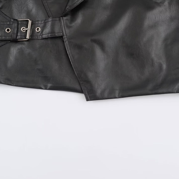 Damen Kurze Oversize-Lederoptikjacke mit weitem Schalkragen und Gürtel Echo Archiv