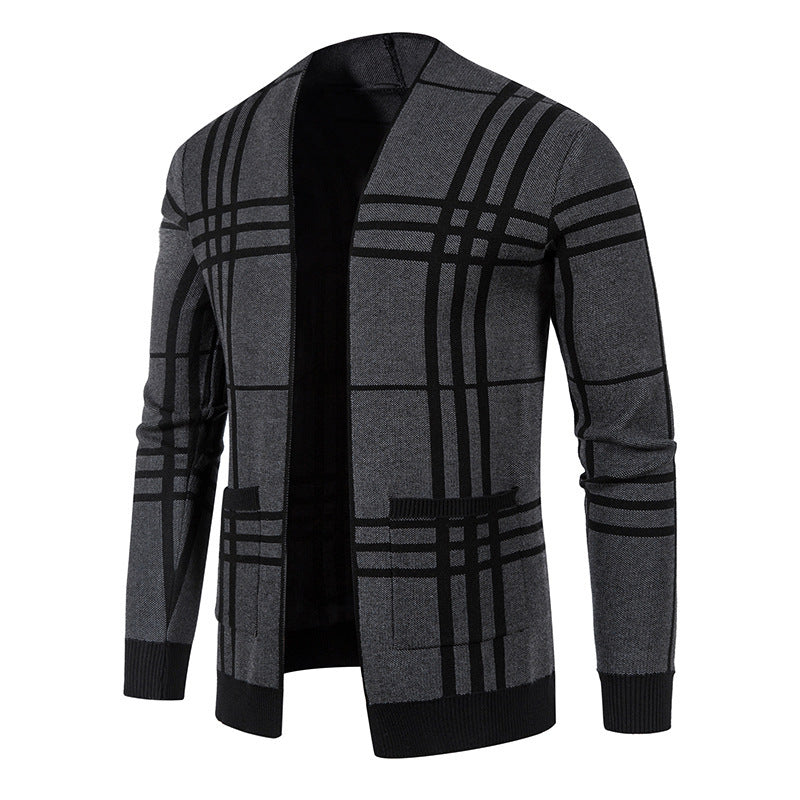 Herren modische Strickjacke mit modernem Karo-Muster und praktischen Taschen Echoarchiv