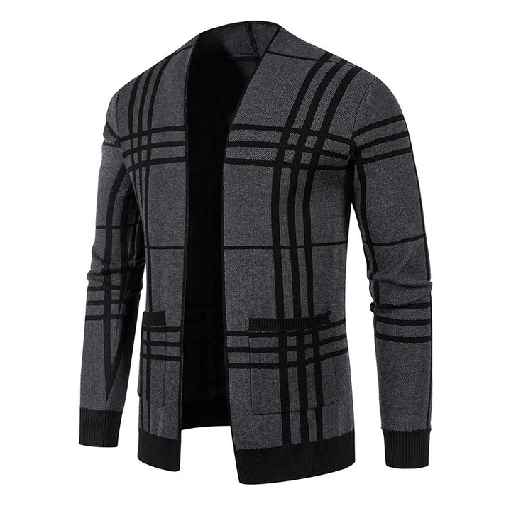 Herren modische Strickjacke mit modernem Karo-Muster und praktischen Taschen Echoarchiv