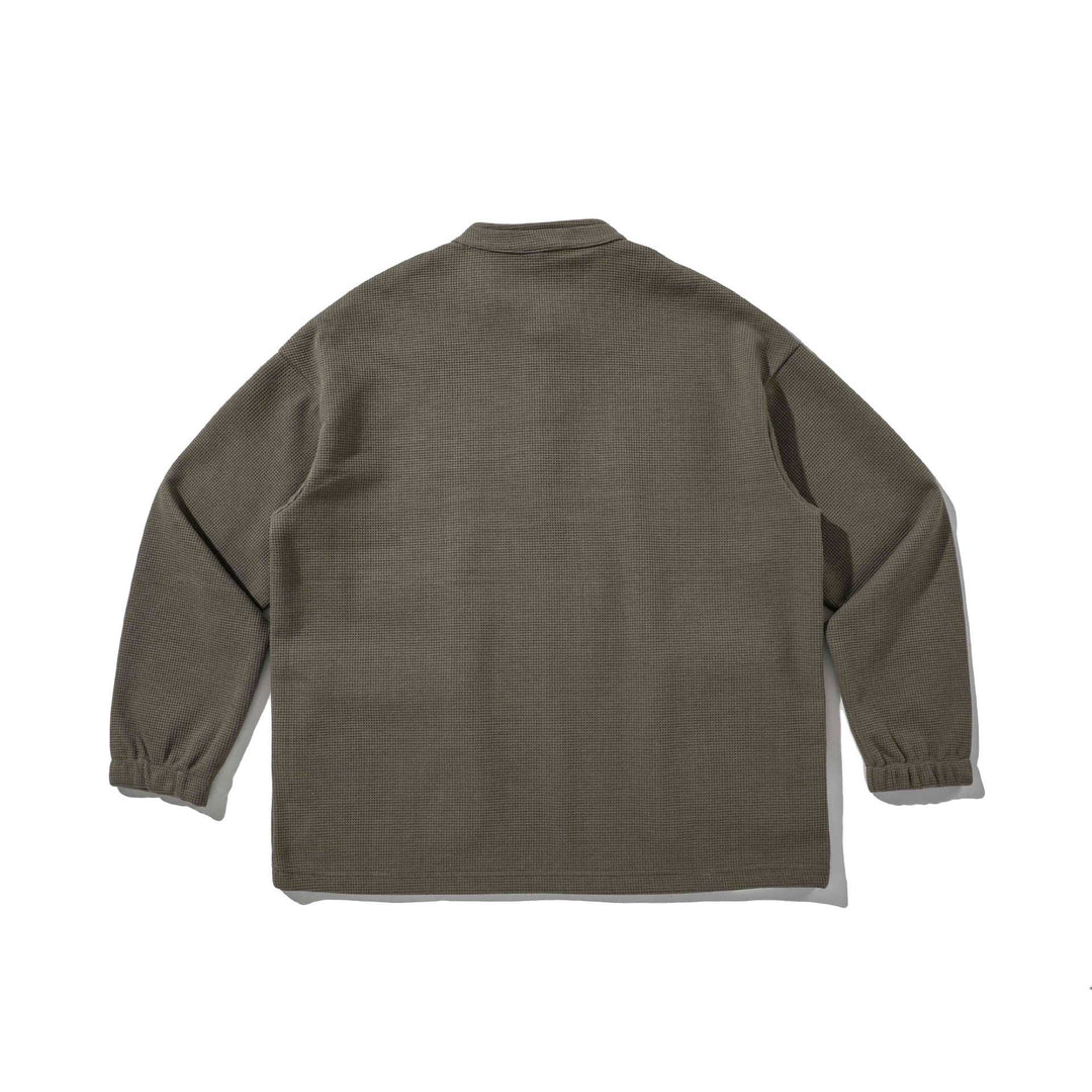 Herren Waffelstrick-Henley-Pullover mit Stehkragen, Druckknopfleiste und großen Utility-Taschen Echoarchiv