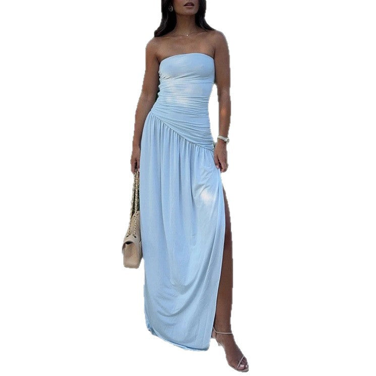 Damen nan schlankes schulterfreies drapiertes Maxikleid mit taillierter Korsettoptik und hohem Seitenschlitz Echo Archiv