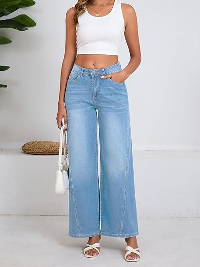 Damen High-Waist Weitbein-Jeans mit hohem Bund und lässiger Vintage-Waschung Echo Archiv