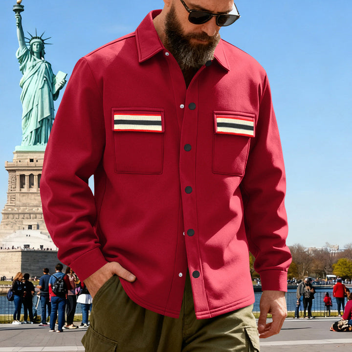 Herren Overshirt-Jacke aus schwerem Baumwollmix mit Brusttaschen und Kontraststreifen Echoarchiv