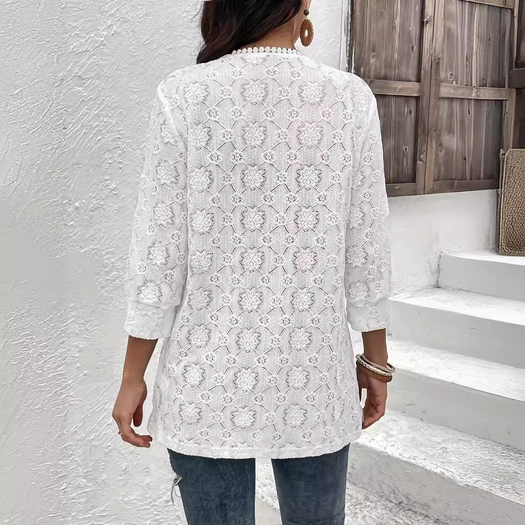Damen nan luftiger Spitzenkimono Strandcardigan mit gehäkelter Bordüre Echo Archiv