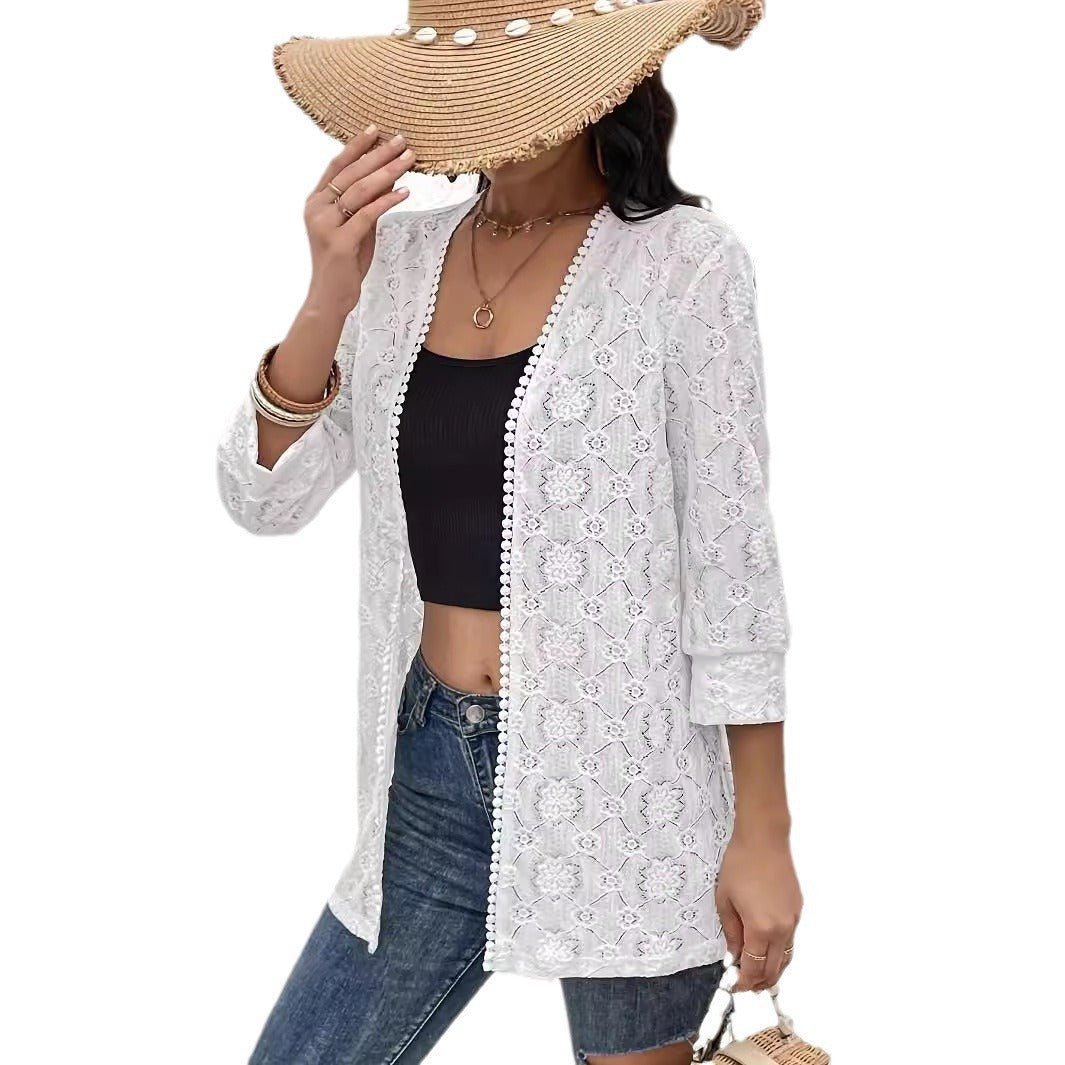 Damen nan luftiger Spitzenkimono Strandcardigan mit gehäkelter Bordüre Echo Archiv