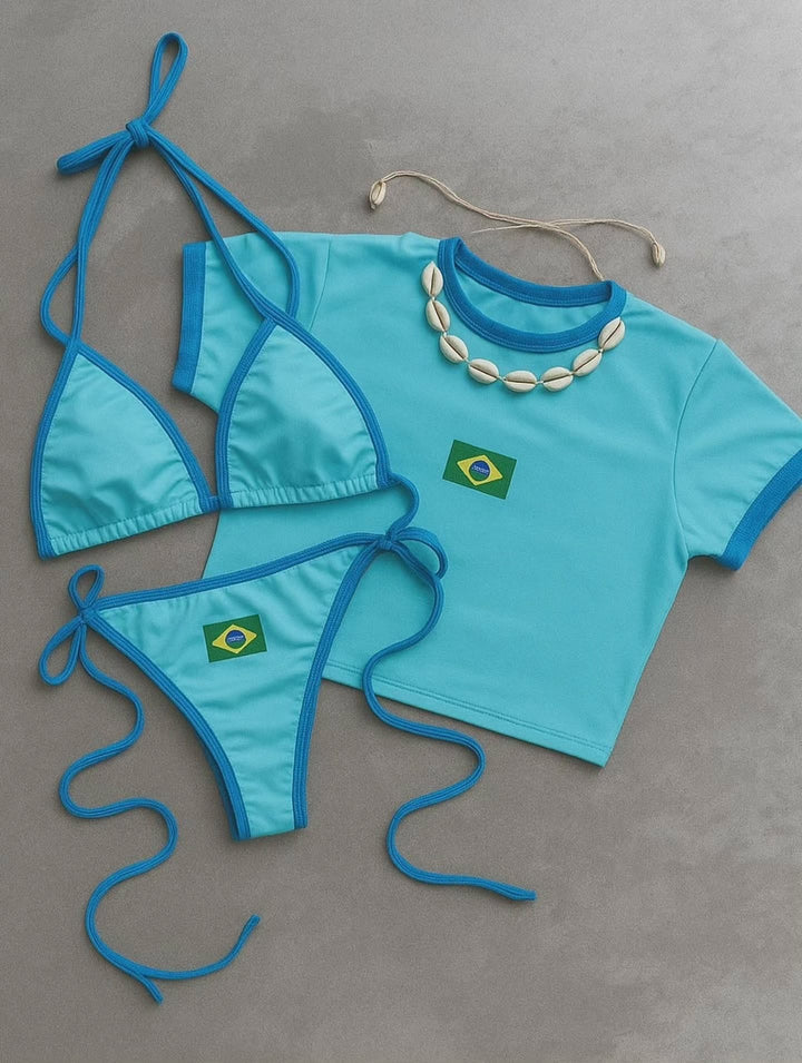 Damen Bikini-Set mit sportlichem Crop-Top und trendigem Brasilien-Flaggen-Design Echo Archiv