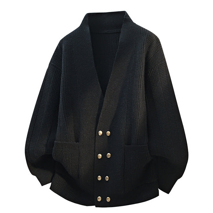 Damen Oversize Strickcardigan mit Schalkragen, doppelreihiger Knopfleiste & Eingrifftaschen Echoarchiv