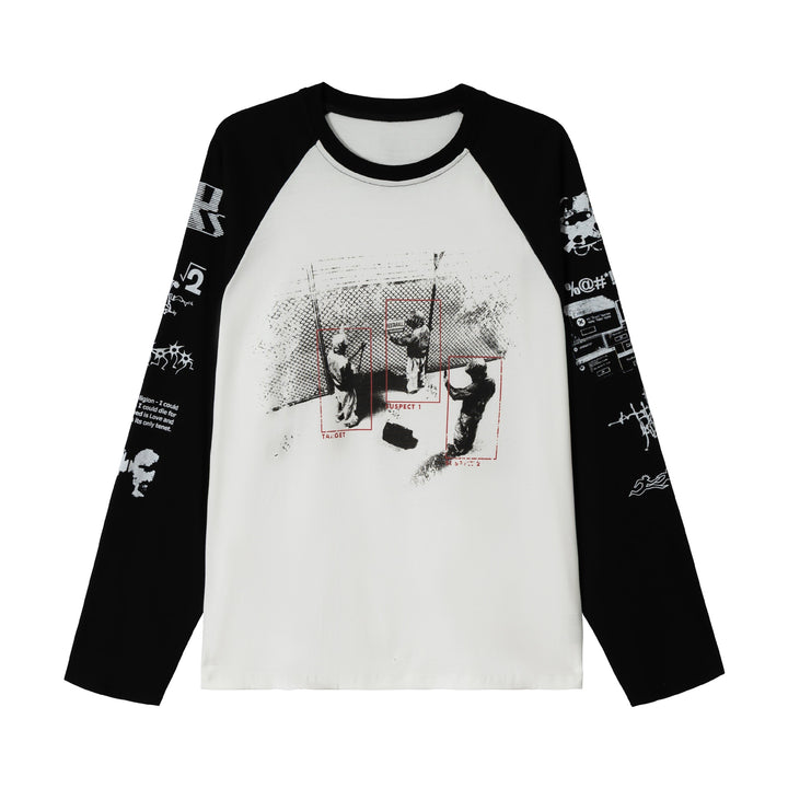 Unisex Langarm-Raglanshirt mit grafischem Print und kontrastierendem Rundhalsausschnitt Echoarchiv