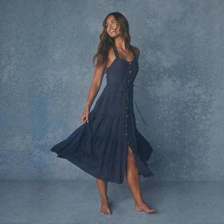 Damen Maxikleid mit nostalgischem Knopfverschluss und verstellbaren Trägern Echo Archiv