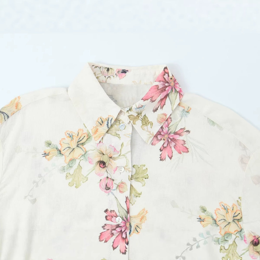Damen Locker geschnittene florale Button-Down-Bluse mit Bordürenprint Echo Archiv