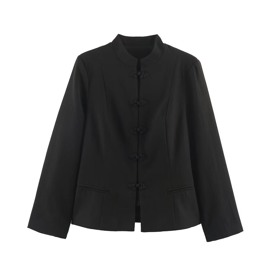Damen Kurzjacke im Chinoiserie‑Stil mit Stehkragen und Knotenknopfverschluss Echoarchiv