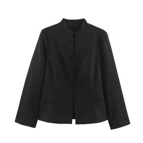 Damen Kurzjacke im Chinoiserie‑Stil mit Stehkragen und Knotenknopfverschluss Echoarchiv