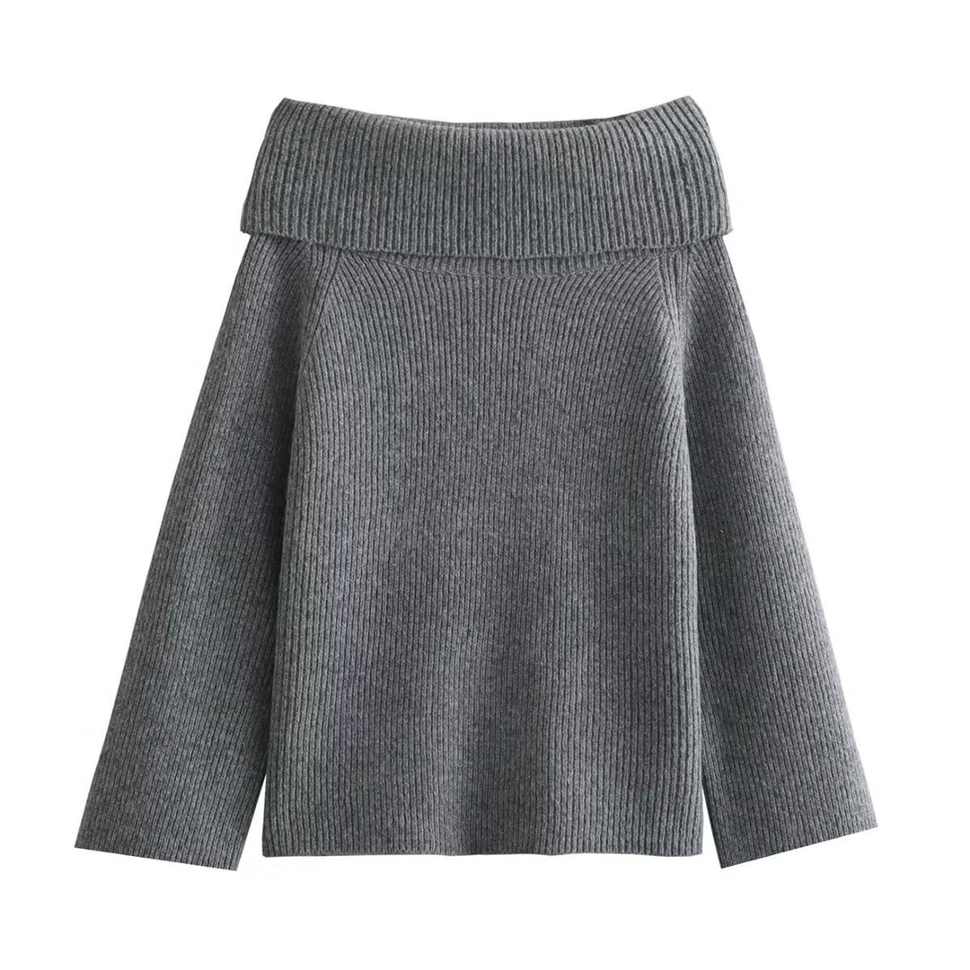 Damen Oversized Off-Shoulder Rippstrick-Pullover mit großem Wendkragen Echo Archiv