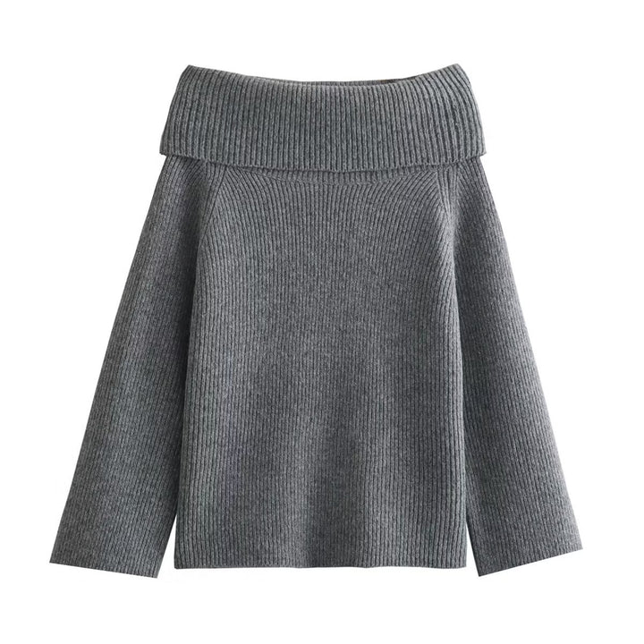 Damen Oversized Off-Shoulder Rippstrick-Pullover mit großem Wendkragen Echo Archiv