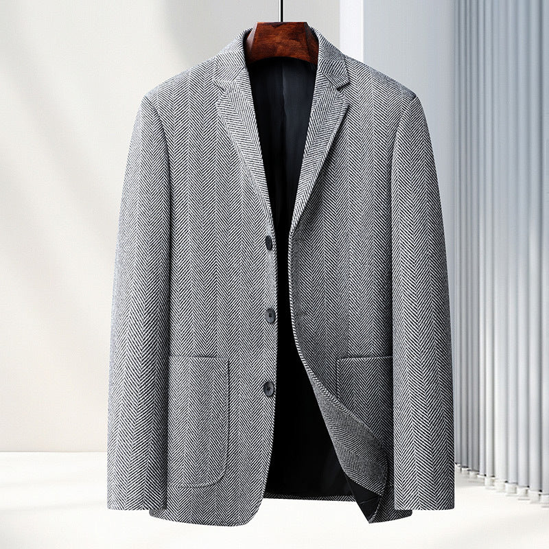 Herren Fischgrat-Sakko im Vintage-Stil mit aufgesetzten Pattentaschen und weicher Wollmischung Echo Archiv