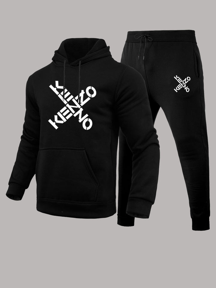 Herren Sportliches Hoodie- und Jogginghose-Set mit modernem Schriftzug Echoarchiv