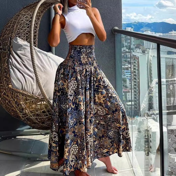 Damen Maxirock mit hohem Smokbund, weitem Fall und Paisley‑Print Echoarchiv