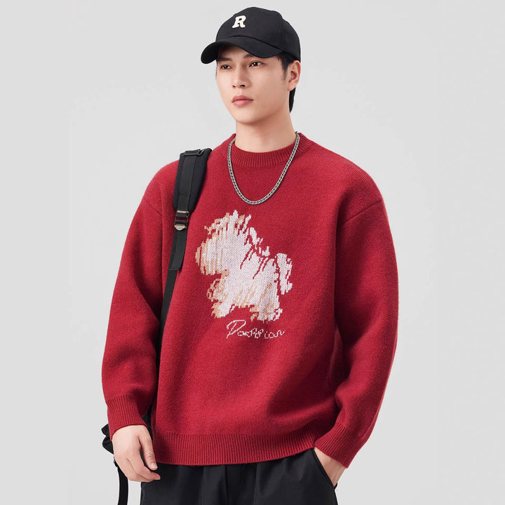 Damen Oversize-Strickpullover mit Jacquard-Hundemotiv und geripptem Saum Echo Archiv