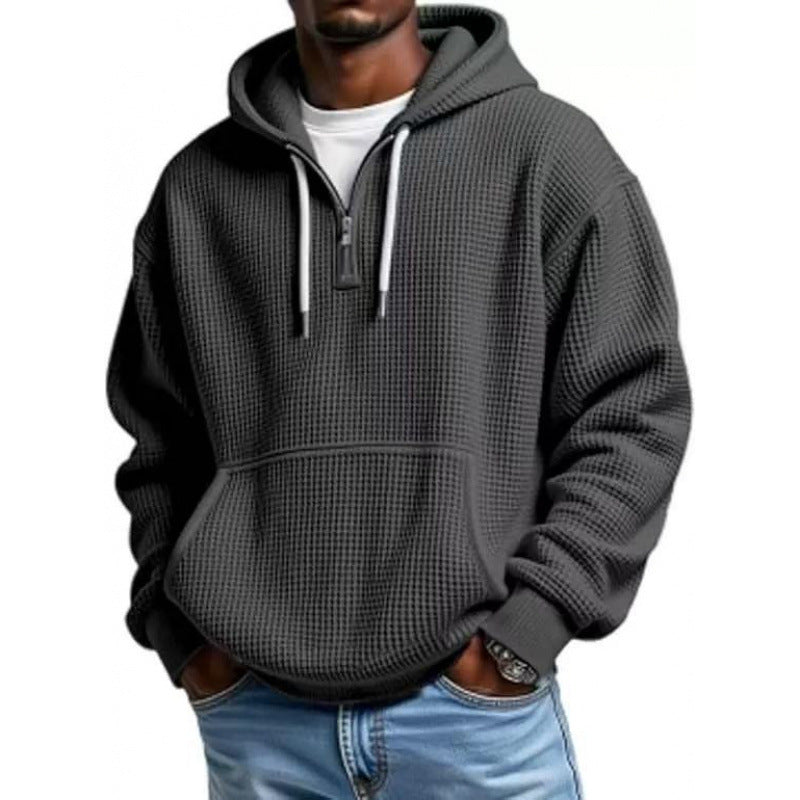 Herren Waffelstruktur-Hoodie mit halbem Reißverschluss und Kängurutasche Echo Archiv