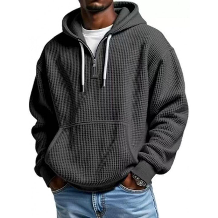 Herren Waffelstruktur-Hoodie mit halbem Reißverschluss und Kängurutasche Echo Archiv