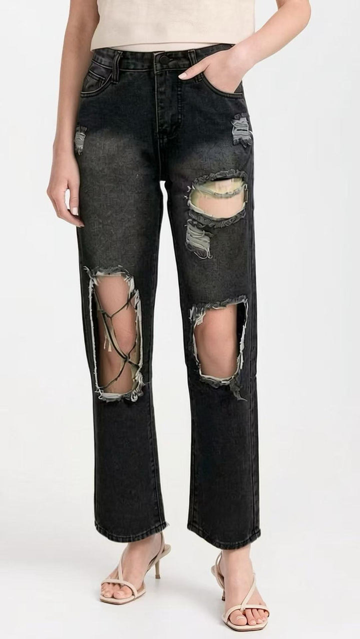 Damen distressed Mom Jeans mit trendy Cut-Out-Details Echo Archiv